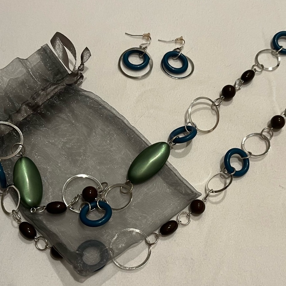 Silver and Green Statement Necklace with Unique Beads